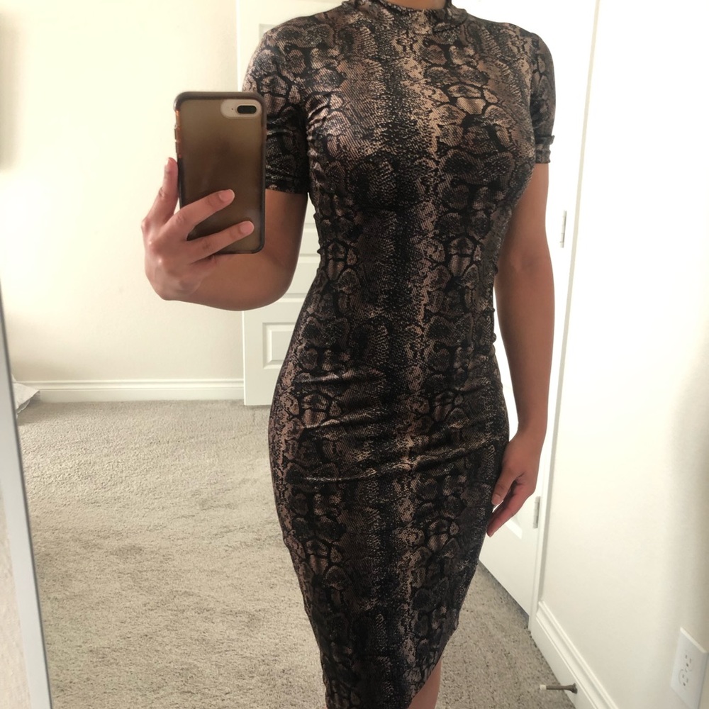 Zara Snakeprint Velvet Shimmer Midi Dress